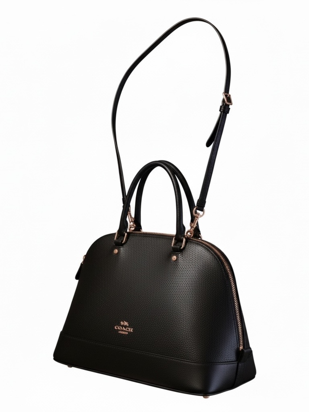 Final Sale, Bundle!✨Coach✨ Black Leather Dome Sierra Satchel Crossbody Gold - Picture 2 of 13